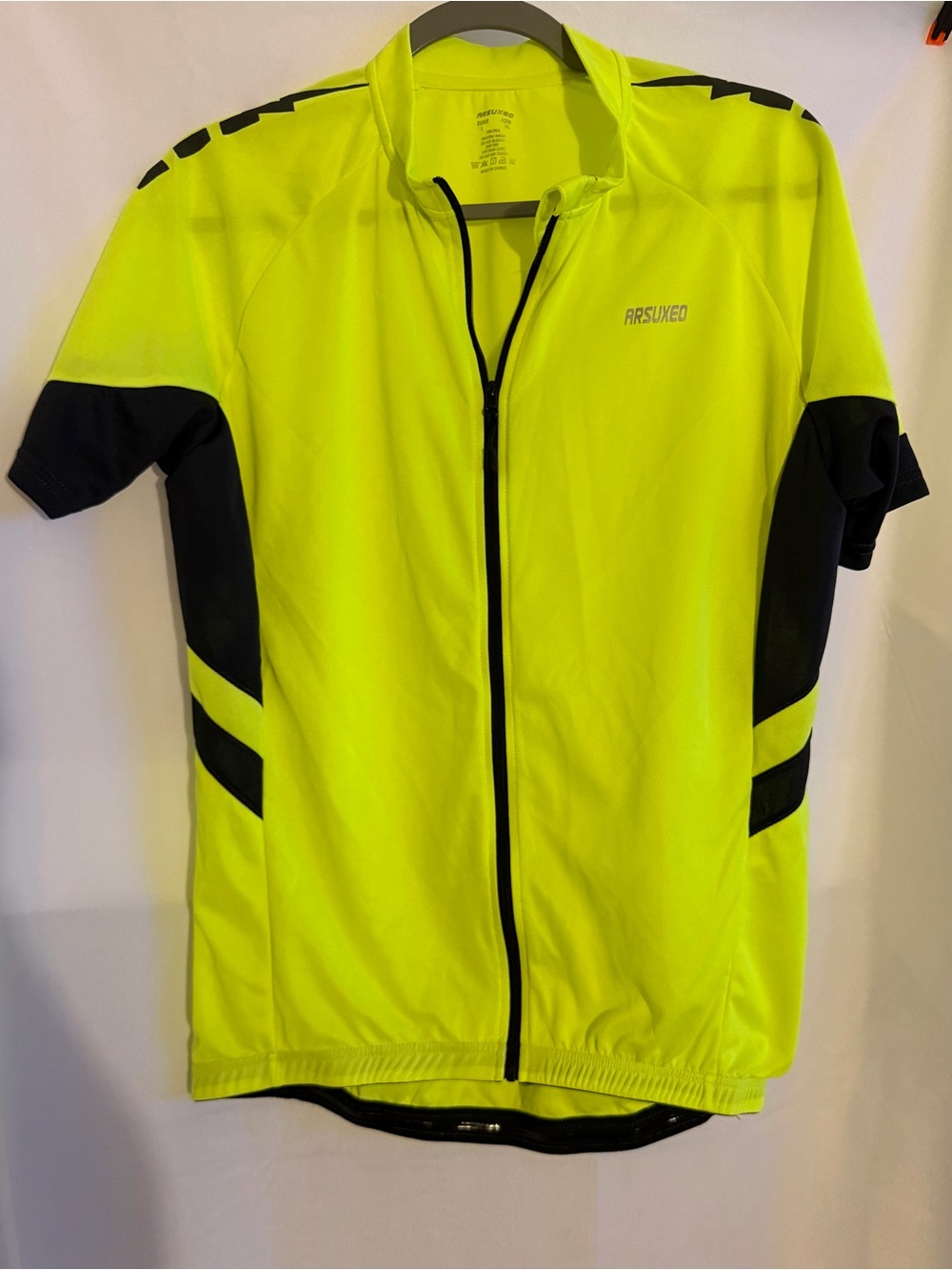 ARSUXEO Men’s High-Visibility Yellow Cycling Jersey with Black Accents